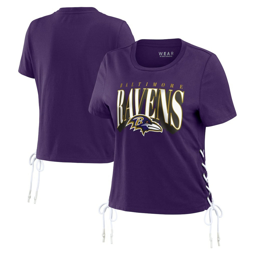 Baltimore Ravens WEAR by Erin Andrews Women's Lace Up Side Modest Cropped T-Shirt - Purple T-shirts