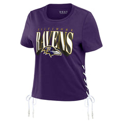 Baltimore Ravens WEAR by Erin Andrews Women's Lace Up Side Modest Cropped T-Shirt - Purple T-shirts