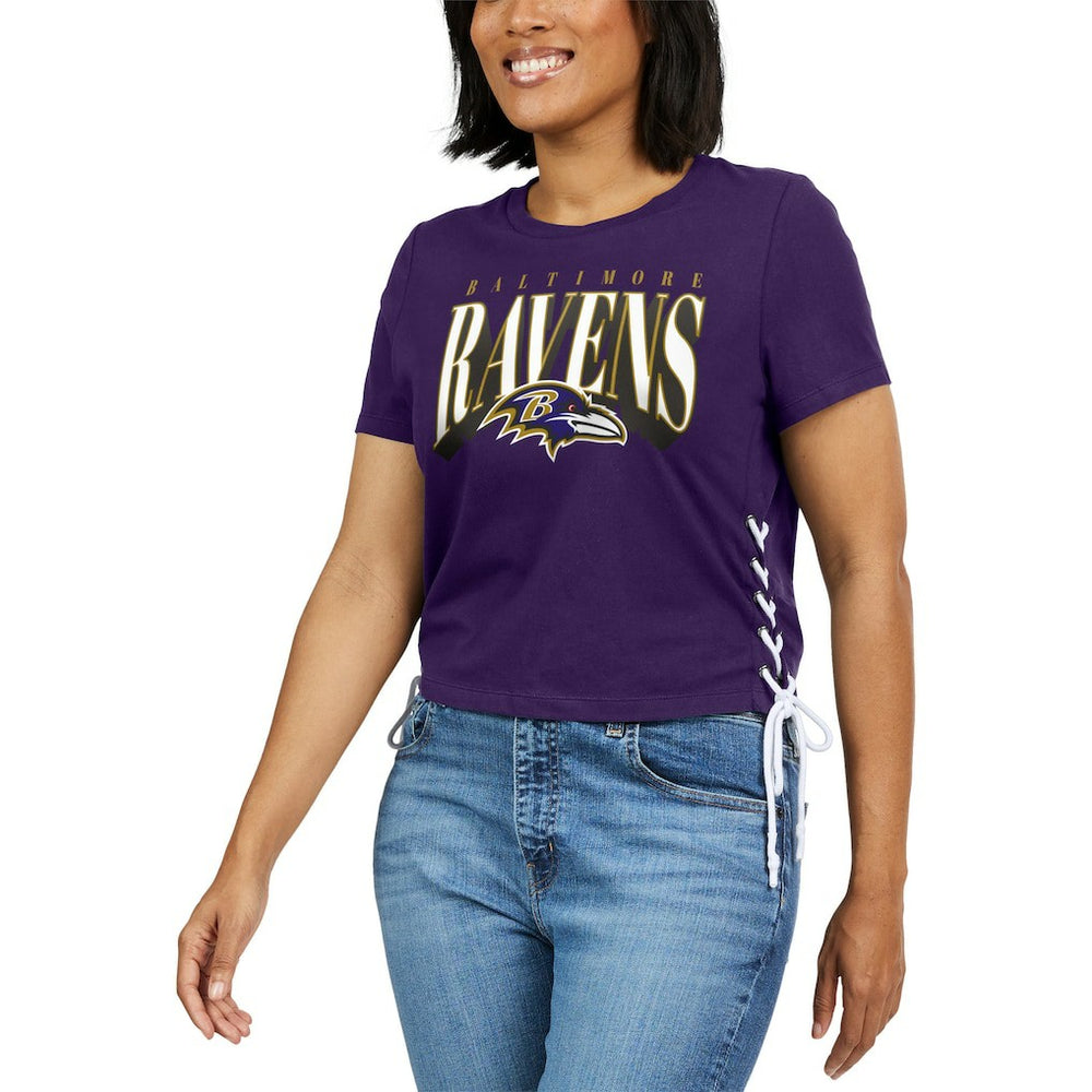 Baltimore Ravens WEAR by Erin Andrews Women's Lace Up Side Modest Cropped T-Shirt - Purple T-shirts