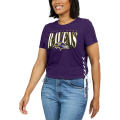 Baltimore Ravens WEAR by Erin Andrews Women's Lace Up Side Modest Cropped T-Shirt - Purple T-shirts