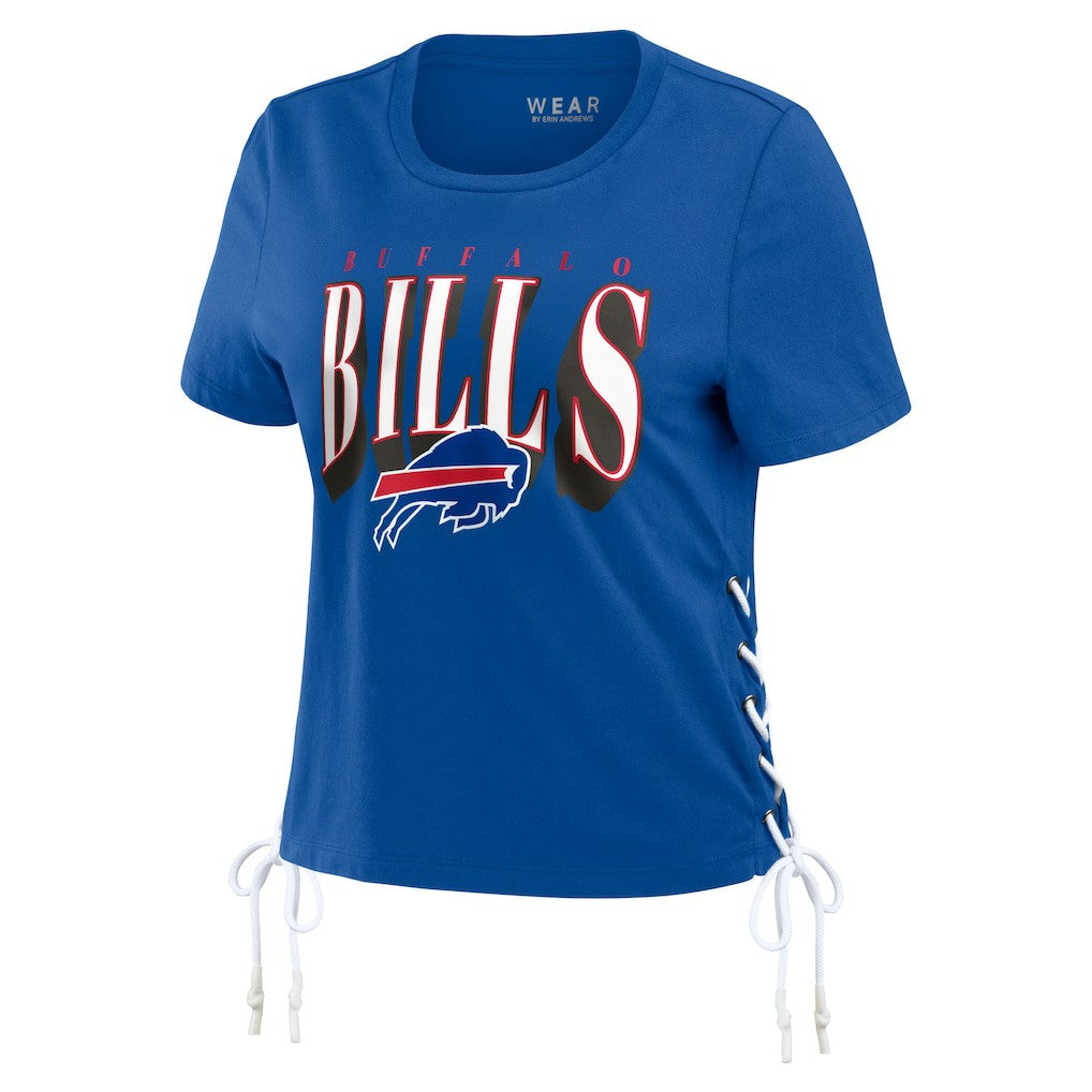 Buffalo Bills WEAR by Erin Andrews Women's Lace Up Side Modest Cropped T-Shirt - Royal T-shirts