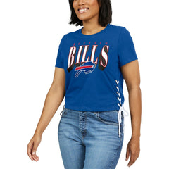 Buffalo Bills WEAR by Erin Andrews Women's Lace Up Side Modest Cropped T-Shirt - Royal T-shirts
