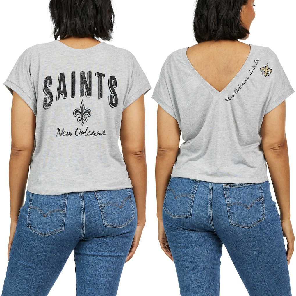 New Orleans Saints WEAR by Erin Andrews Women's Reversible T-Shirt - Heather Gray T-shirts