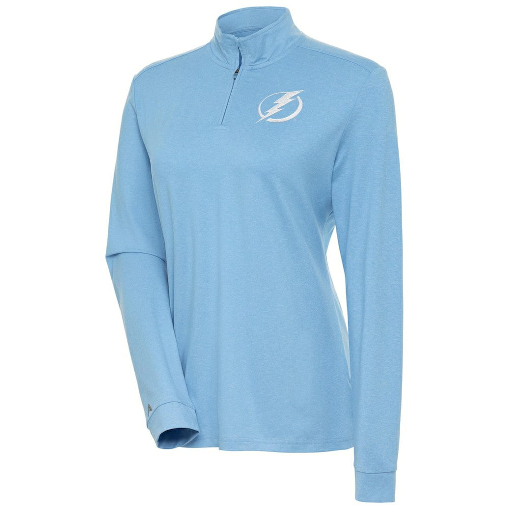 Tampa Bay Lightning Antigua Women's White Logo Mentor Quarter-Zip Jacket - Light Blue | US 201249317