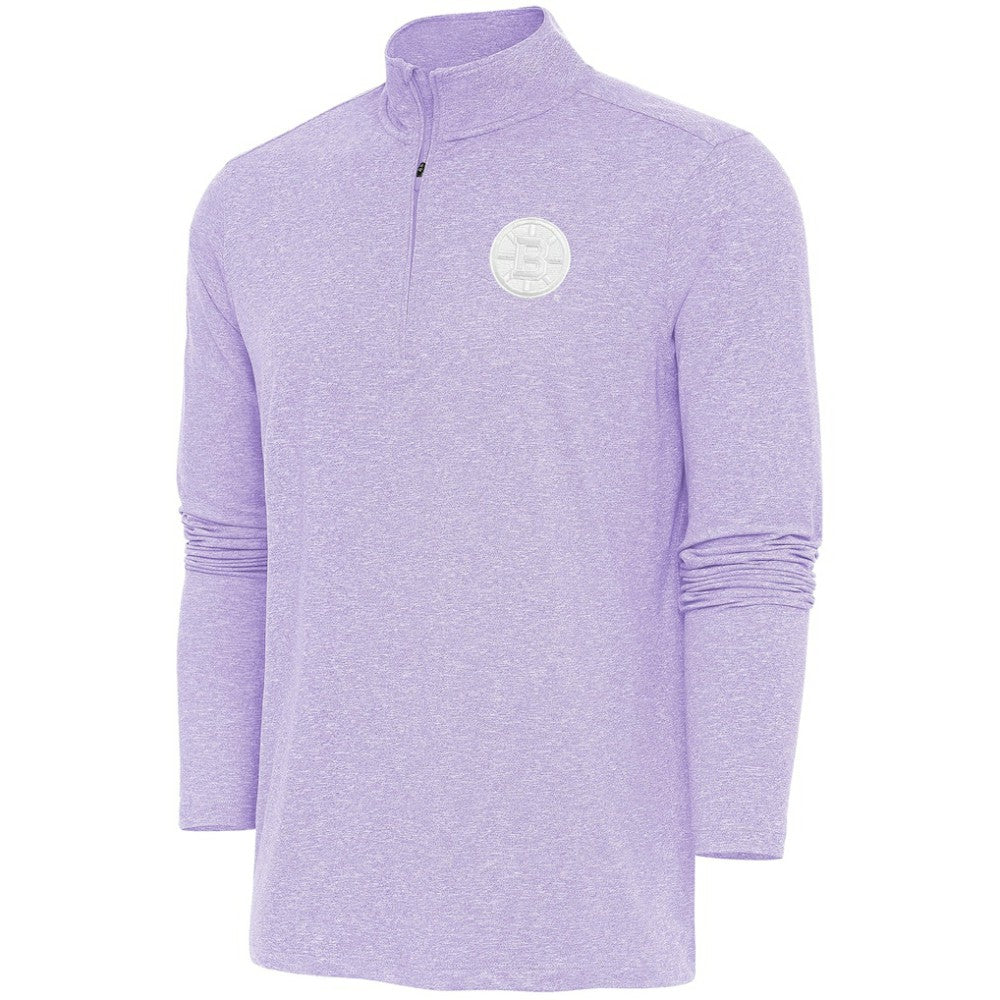 Boston Bruins Antigua White Logo Hunk Quarter-Zip Pullover - Lavender | US 201249477