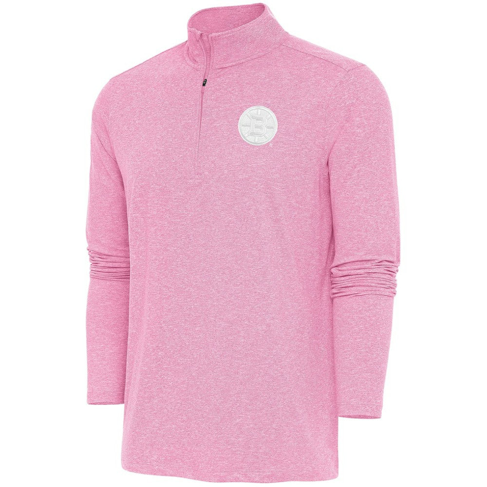 Boston Bruins Antigua White Logo Hunk Quarter-Zip Pullover - Pink | US 201249478