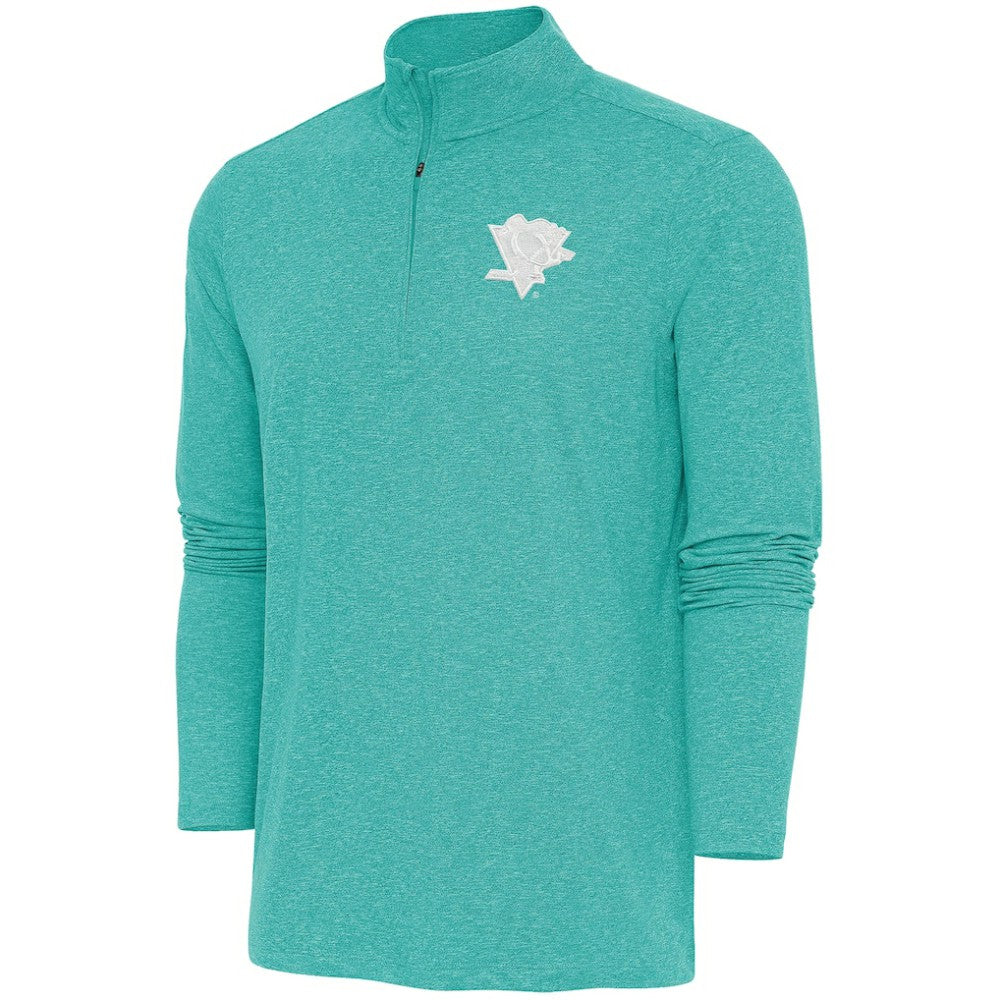 Pittsburgh Penguins Antigua White Logo Hunk Quarter-Zip Pullover - Heather Aqua | US 201249482