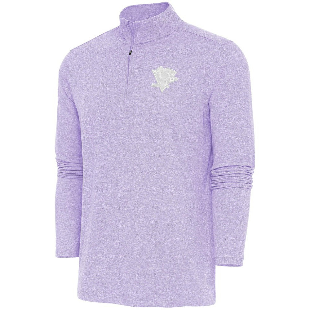 Pittsburgh Penguins Antigua White Logo Hunk Quarter-Zip Pullover - Lavender | US 201249486