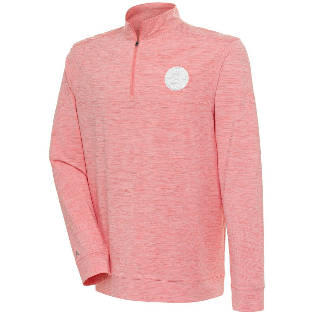 Boston Bruins Antigua White Logo Bright Quarter-Zip Pullover - Coral | US 201249647