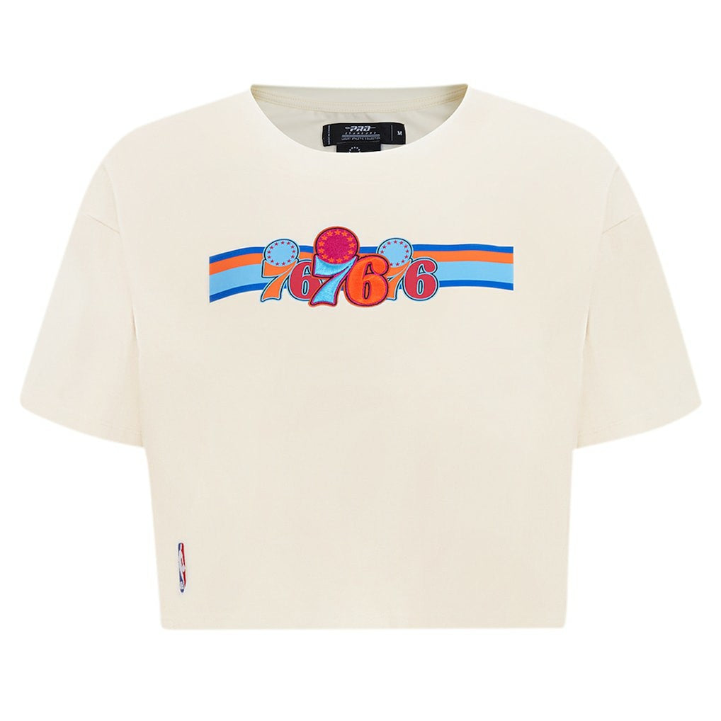 Philadelphia 76ers Pro Standard Women's Retro Striper SJ Cropped Boxy T-Shirt Cream