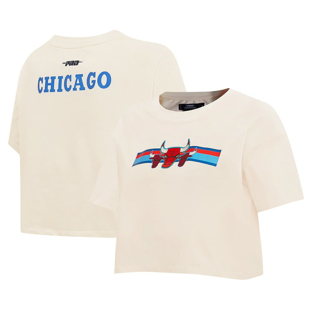 Chicago Bulls Pro Standard Women's Retro Striper SJ Cropped Boxy T-Shirt Cream