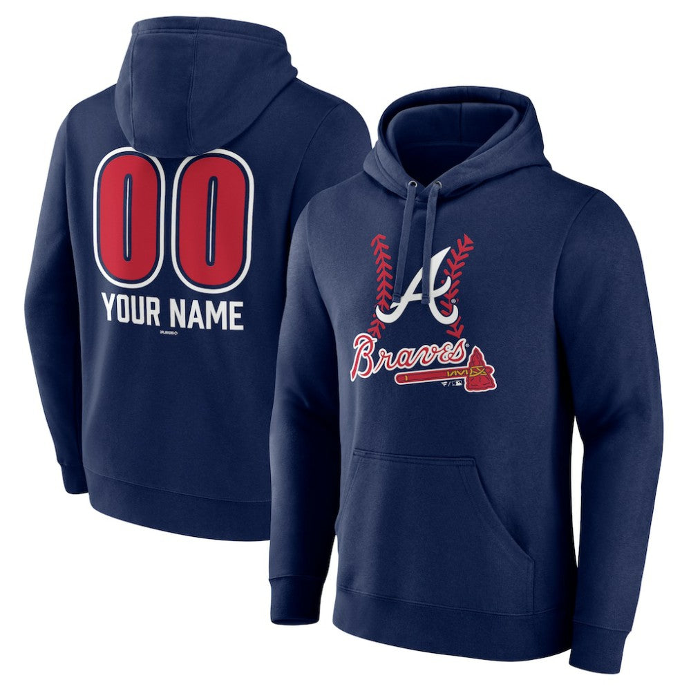 Atlanta Braves Personalized Name & Number Fastball Pullover Hoodie - Navy Hoodies