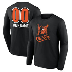 Baltimore Orioles Personalized Name & Number Fastball Long Sleeve T-Shirt - Black T-shirts
