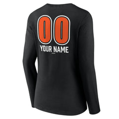 Baltimore Orioles Women's Personalized Name & Number Fastball Long Sleeve V-Neck T-Shirt - Black T-shirts