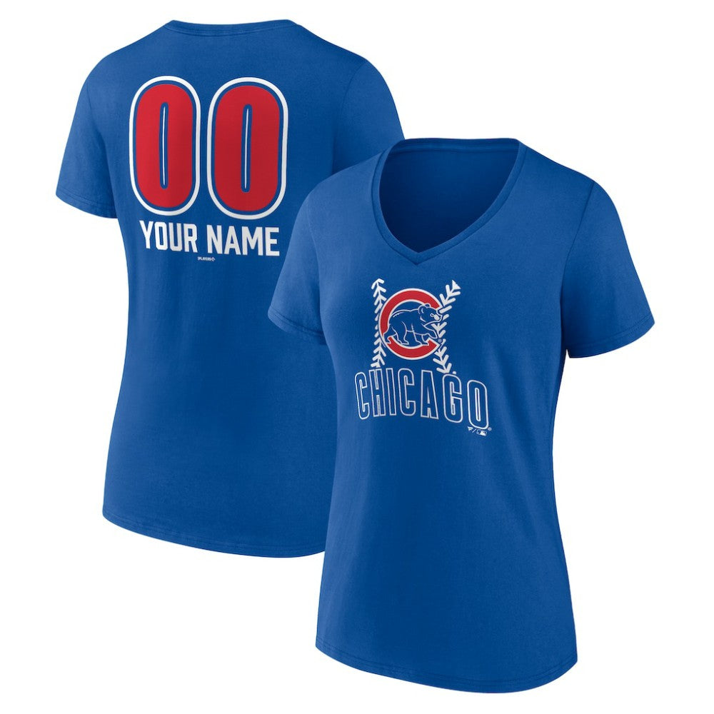 Chicago Cubs Women's Personalized Name & Number Fastball V-Neck T-Shirt - Royal T-shirts