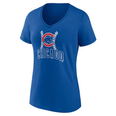Chicago Cubs Women's Personalized Name & Number Fastball V-Neck T-Shirt - Royal T-shirts