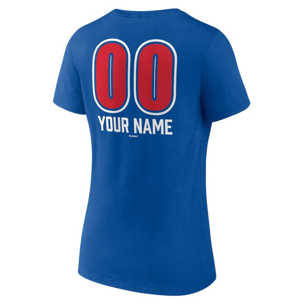 Chicago Cubs Women's Personalized Name & Number Fastball V-Neck T-Shirt - Royal T-shirts