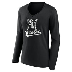 Chicago White Sox Women's Personalized Name & Number Fastball Long Sleeve V-Neck T-Shirt - Black T-shirts