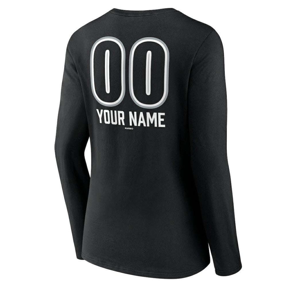 Chicago White Sox Women's Personalized Name & Number Fastball Long Sleeve V-Neck T-Shirt - Black T-shirts