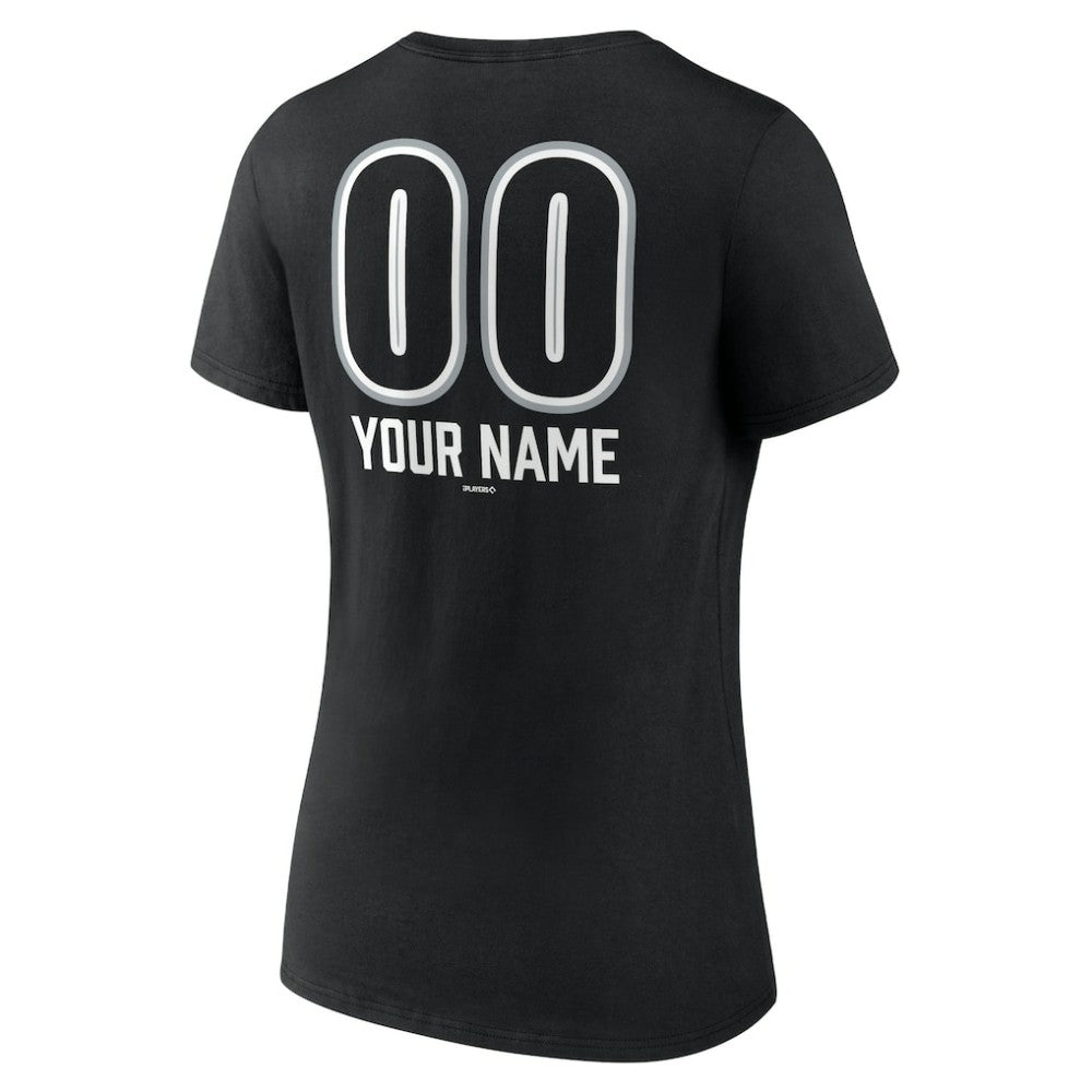 Chicago White Sox Women's Personalized Name & Number Fastball V-Neck T-Shirt - Black T-shirts