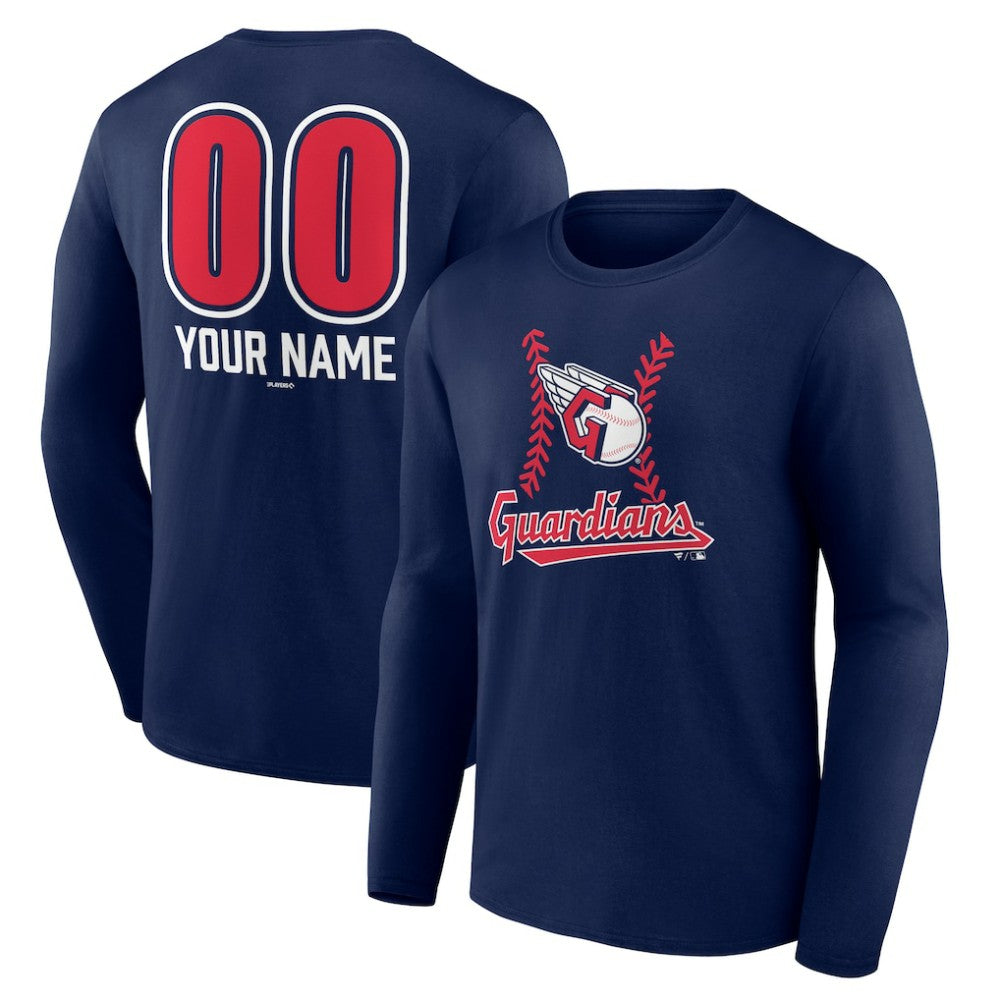 Cleveland Guardians Personalized Name & Number Fastball Long Sleeve T-Shirt - Navy T-shirts