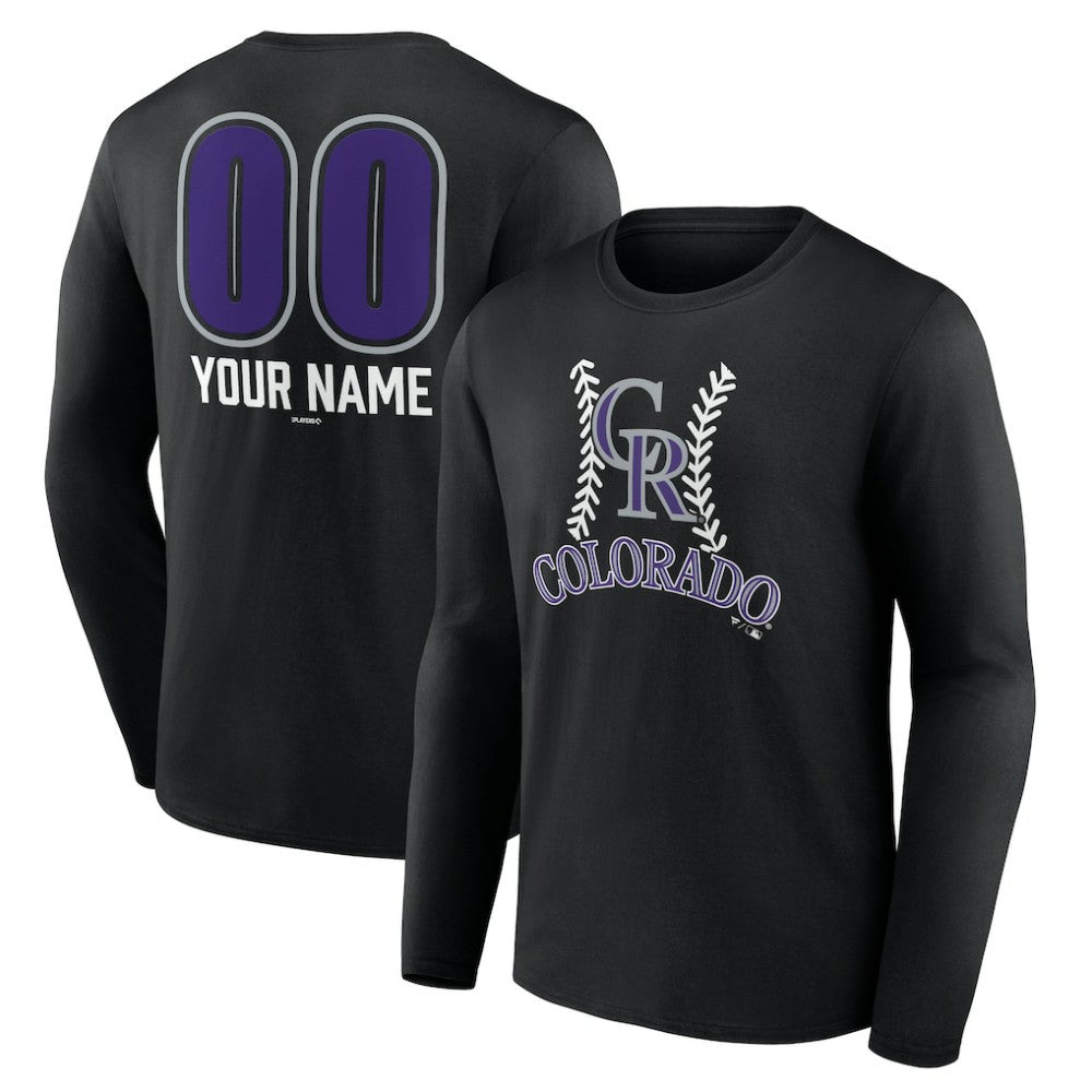 Colorado Rockies Personalized Name & Number Fastball Long Sleeve T-Shirt - Black T-shirts