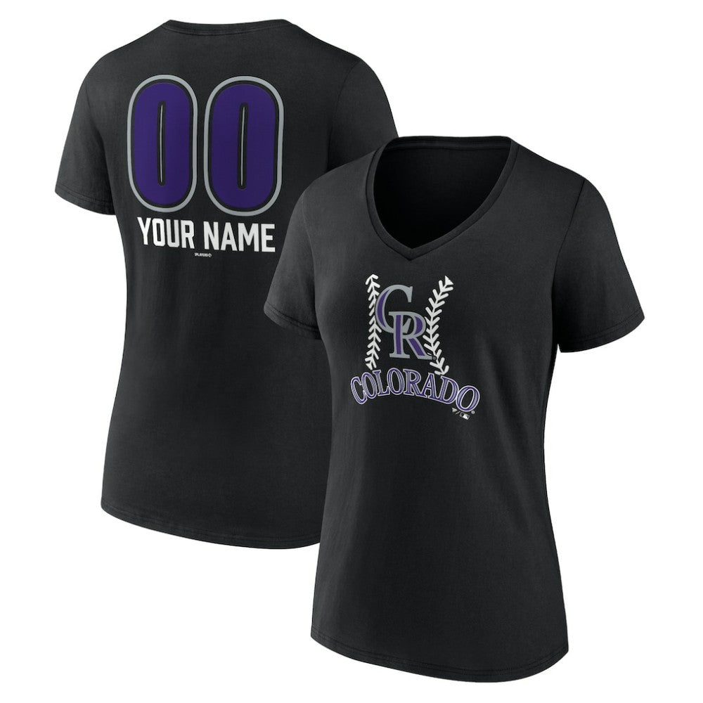 Colorado Rockies Women's Personalized Name & Number Fastball V-Neck T-Shirt - Black T-shirts