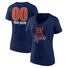 Detroit Tigers Women's Personalized Name & Number Fastball V-Neck T-Shirt - Navy T-shirts