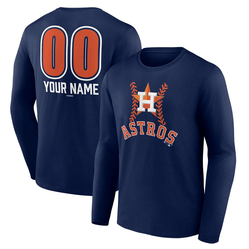 Houston Astros Personalized Name & Number Fastball Long Sleeve T-Shirt - Navy T-shirts