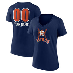 Houston Astros Women's Personalized Name & Number Fastball V-Neck T-Shirt - Navy T-shirts