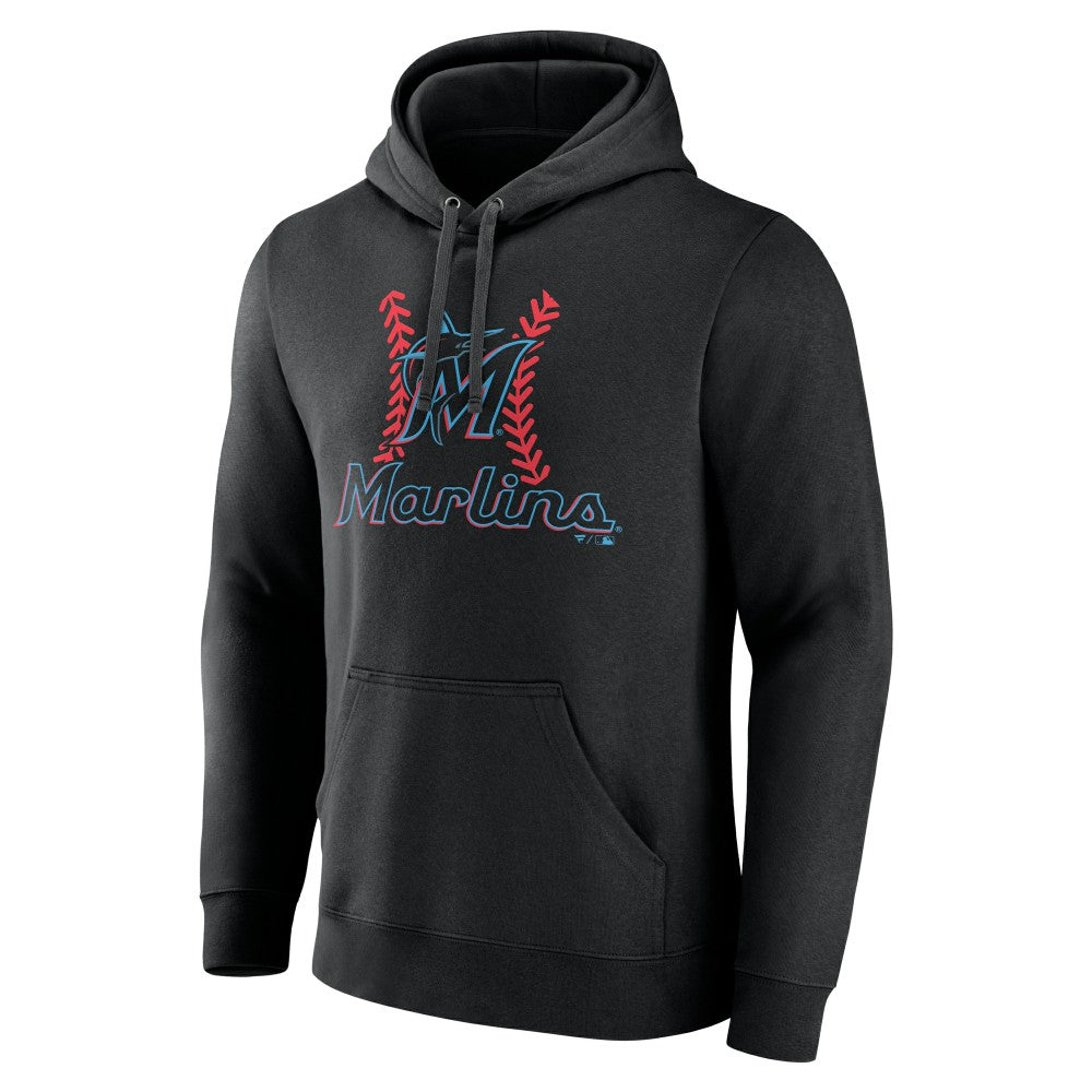 Miami Marlins Personalized Name & Number Fastball Pullover Hoodie - Black Hoodies