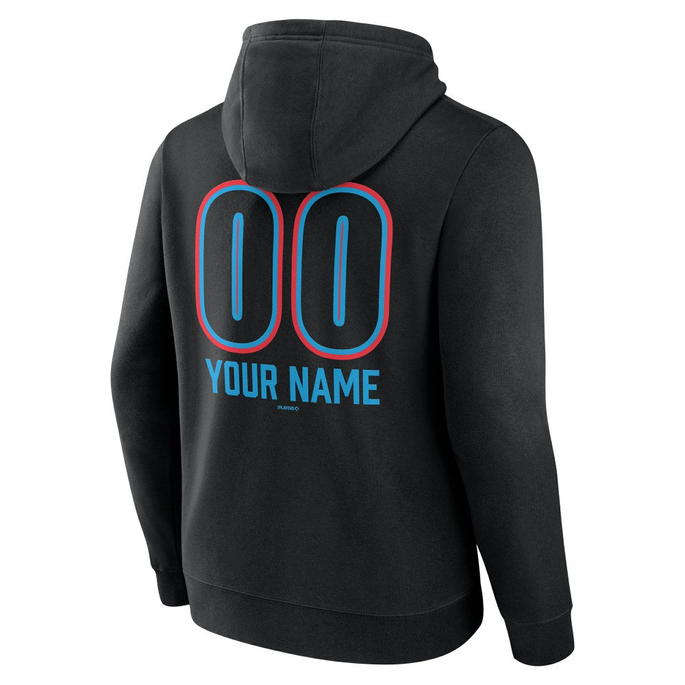 Miami Marlins Personalized Name & Number Fastball Pullover Hoodie - Black Hoodies