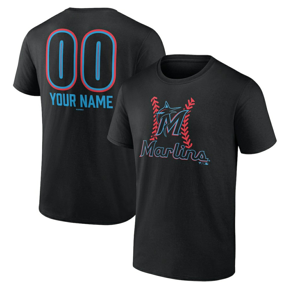 Miami Marlins Personalized Name & Number Fastball T-Shirt - Black T-shirts