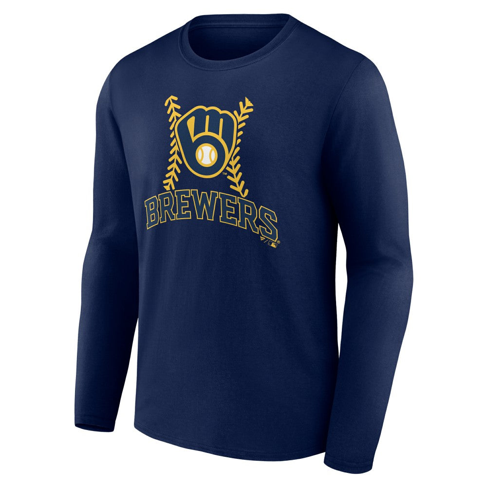 Milwaukee Brewers Personalized Name & Number Fastball Long Sleeve T-Shirt - Navy T-shirts