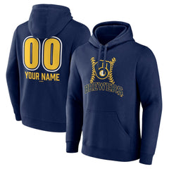 Milwaukee Brewers Personalized Name & Number Fastball Pullover Hoodie - Navy Hoodies