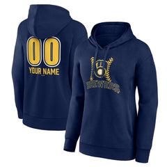 Milwaukee Brewers Women's Personalized Name & Number Fastball Pullover Hoodie - Navy Hoodies