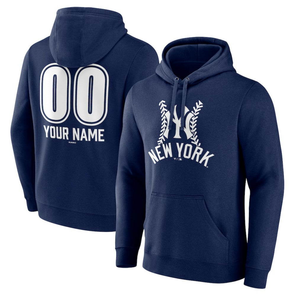 New York Yankees Personalized Name & Number Fastball Pullover Hoodie - Navy Hoodies