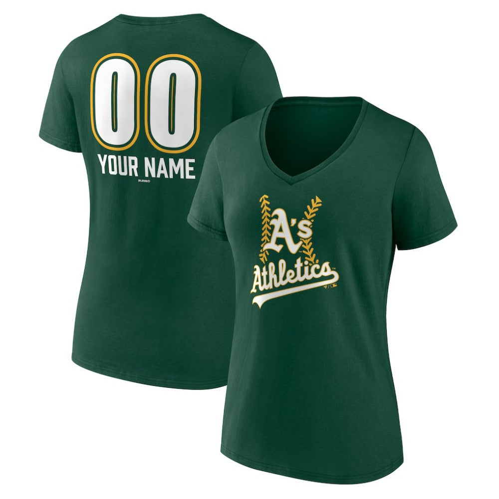Athletics Women's Personalized Name & Number Fastball V-Neck T-Shirt - Green T-shirts