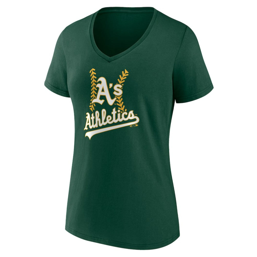 Athletics Women's Personalized Name & Number Fastball V-Neck T-Shirt - Green T-shirts