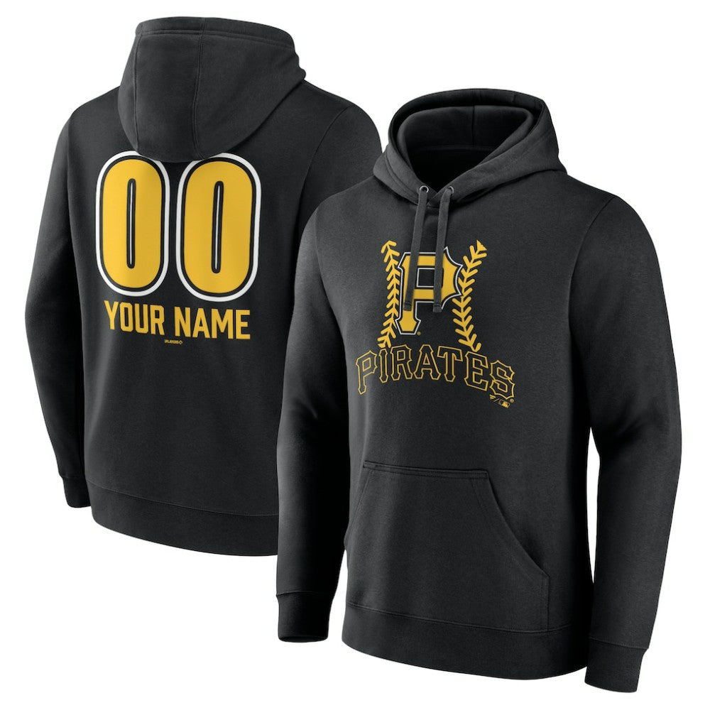 Pittsburgh Pirates Personalized Name & Number Fastball Pullover Hoodie - Black Hoodies