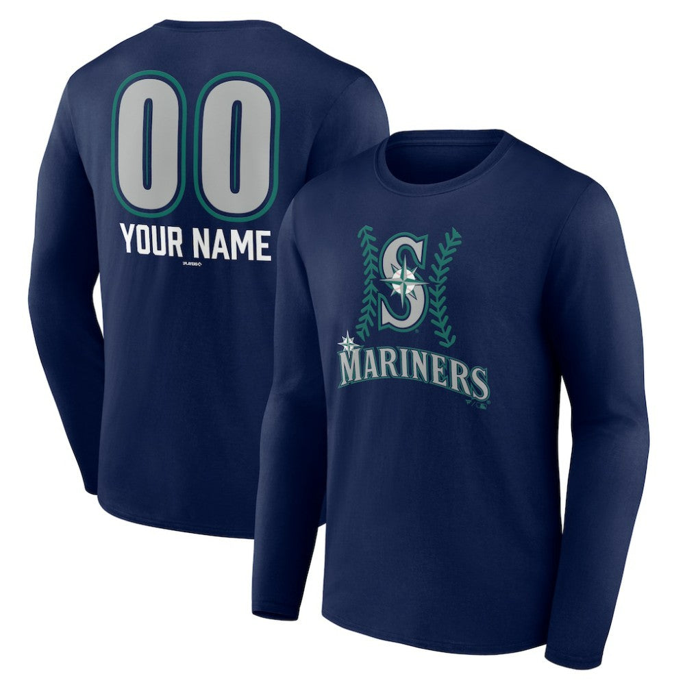 Seattle Mariners Personalized Name & Number Fastball Long Sleeve T-Shirt - Navy T-shirts