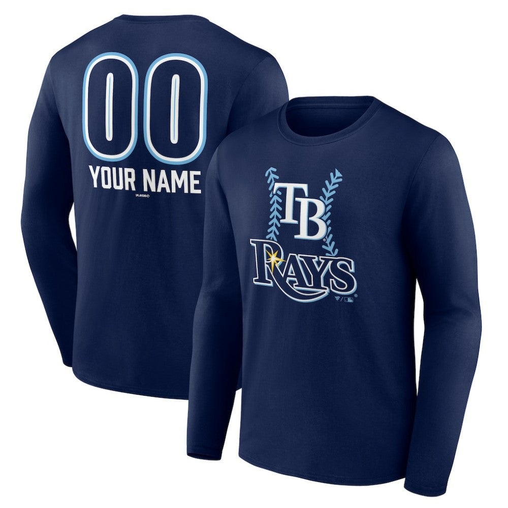 Tampa Bay Rays Personalized Name & Number Fastball Long Sleeve T-Shirt - Navy T-shirts