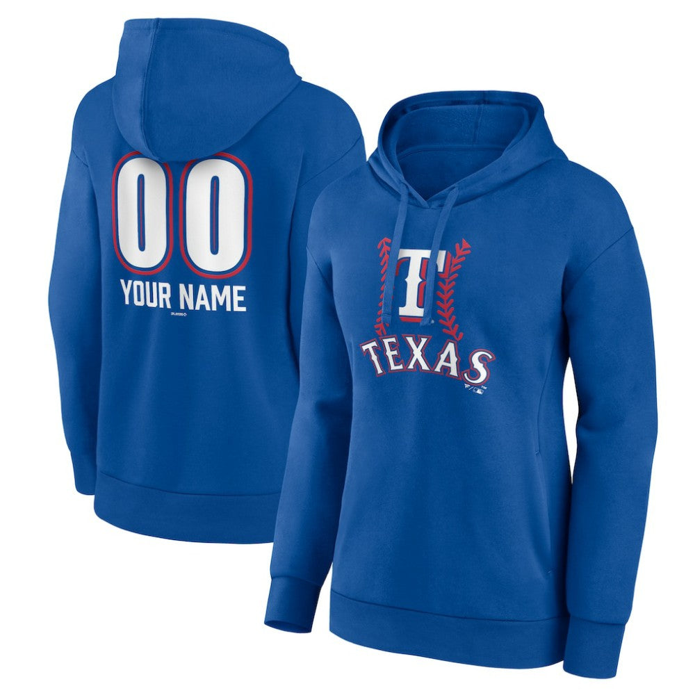 Texas Rangers Women's Personalized Name & Number Fastball Pullover Hoodie - Royal Hoodies