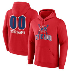 Chicago Cubs Personalized Name & Number Fastball Pullover Hoodie - Red Hoodies