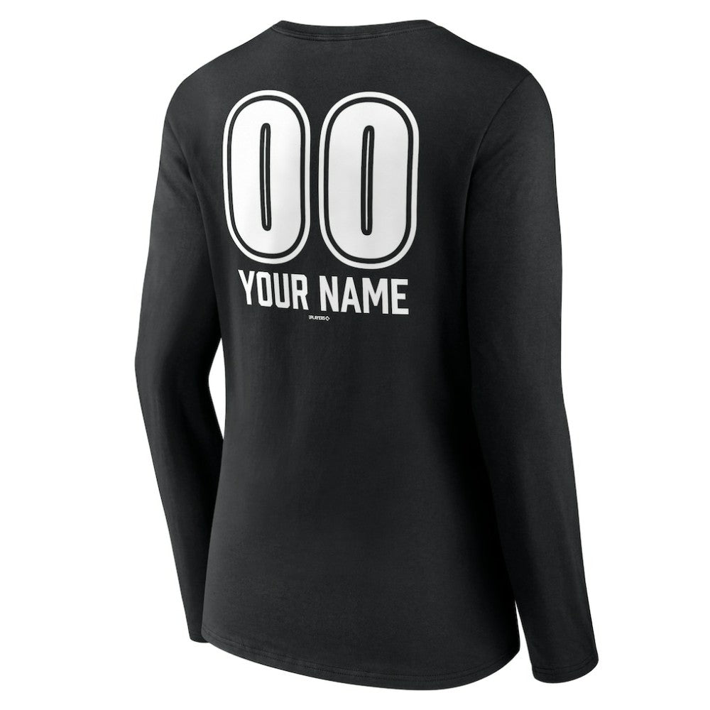 Los Angeles Dodgers Women's Personalized Name & Number Fastball Long Sleeve V-Neck T-Shirt - Black T-shirts