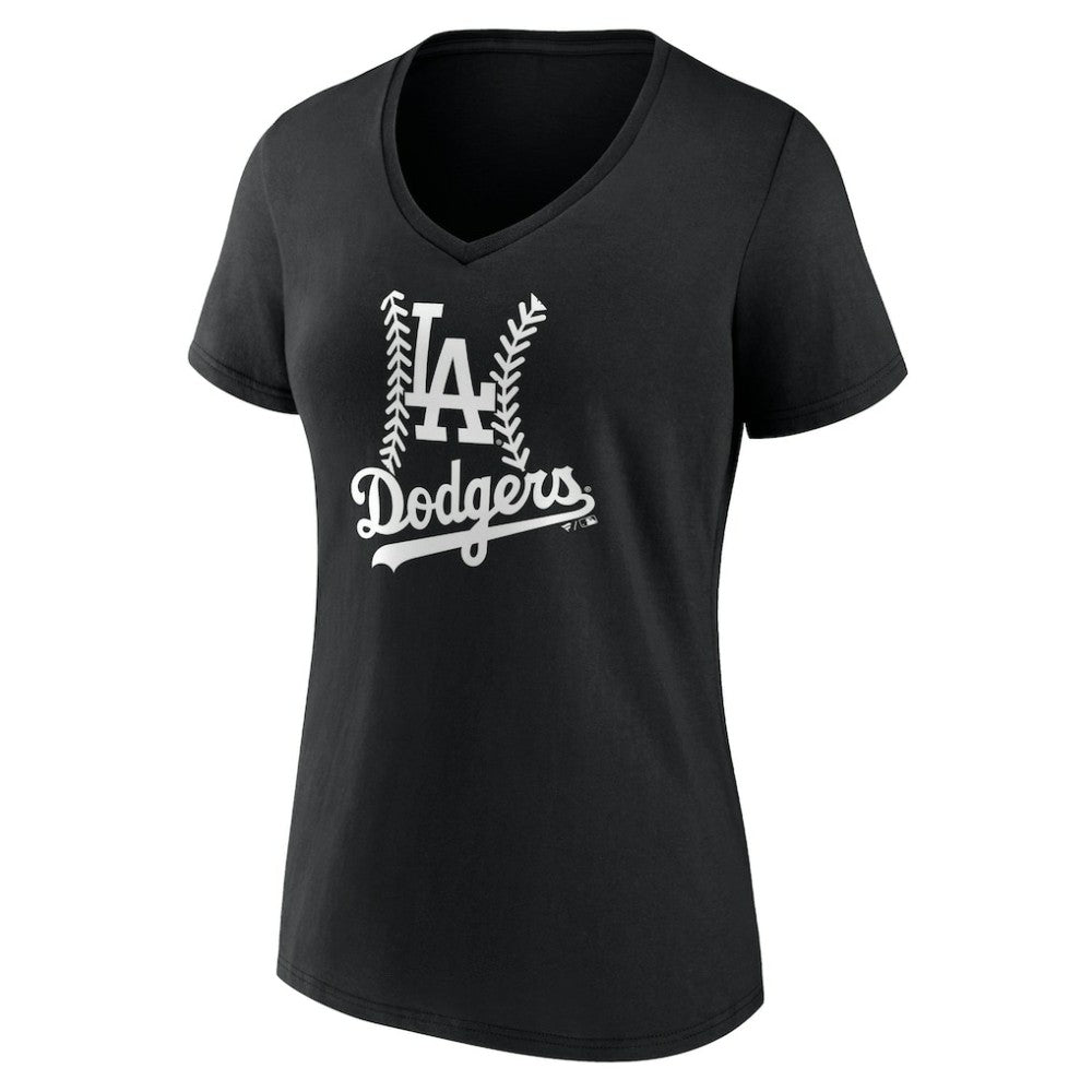 Los Angeles Dodgers Women's Personalized Name & Number Fastball V-Neck T-Shirt - Black T-shirts