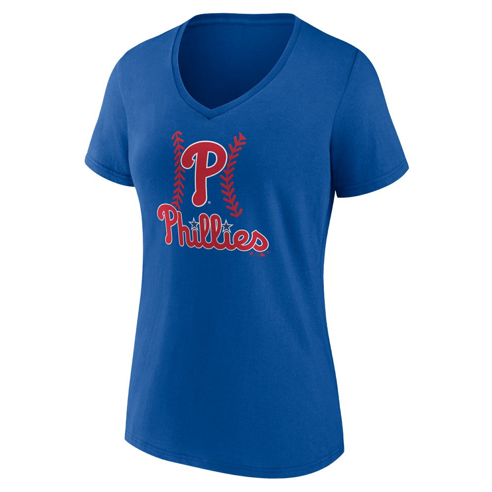 Philadelphia Phillies Women's Personalized Name & Number Fastball V-Neck T-Shirt - Royal T-shirts