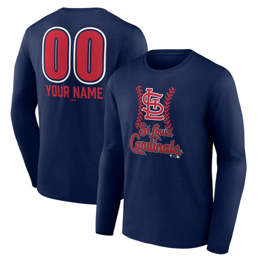 St. Louis Cardinals Personalized Name & Number Fastball Long Sleeve T-Shirt - Navy T-shirts