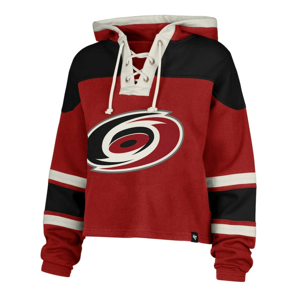 Sebastian Aho Carolina Hurricanes '47 Women's Superior Lacer Cropped Pullover Hoodie - Red | US 201253399