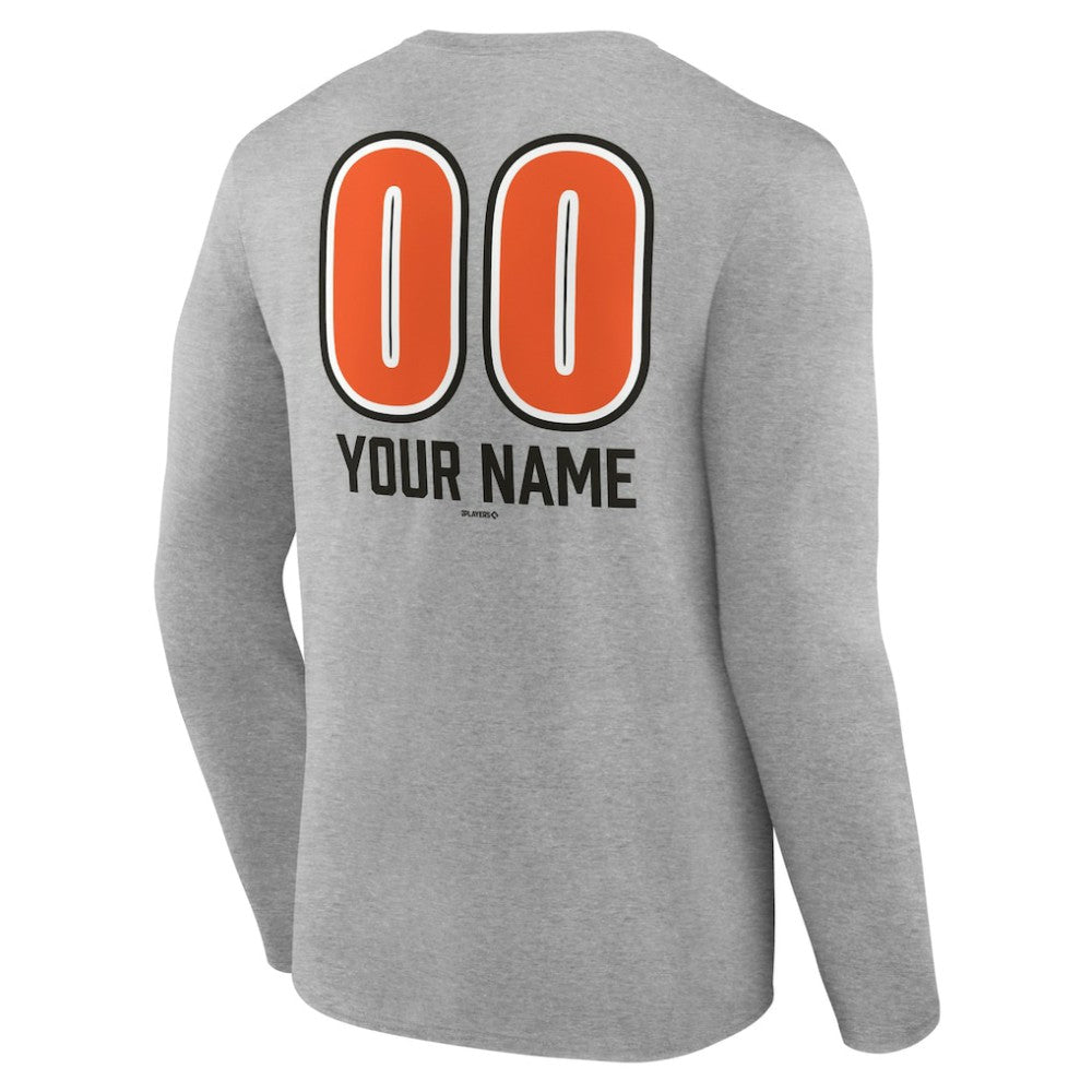 Baltimore Orioles Personalized Name & Number Fastball Long Sleeve T-Shirt - Gray T-shirts